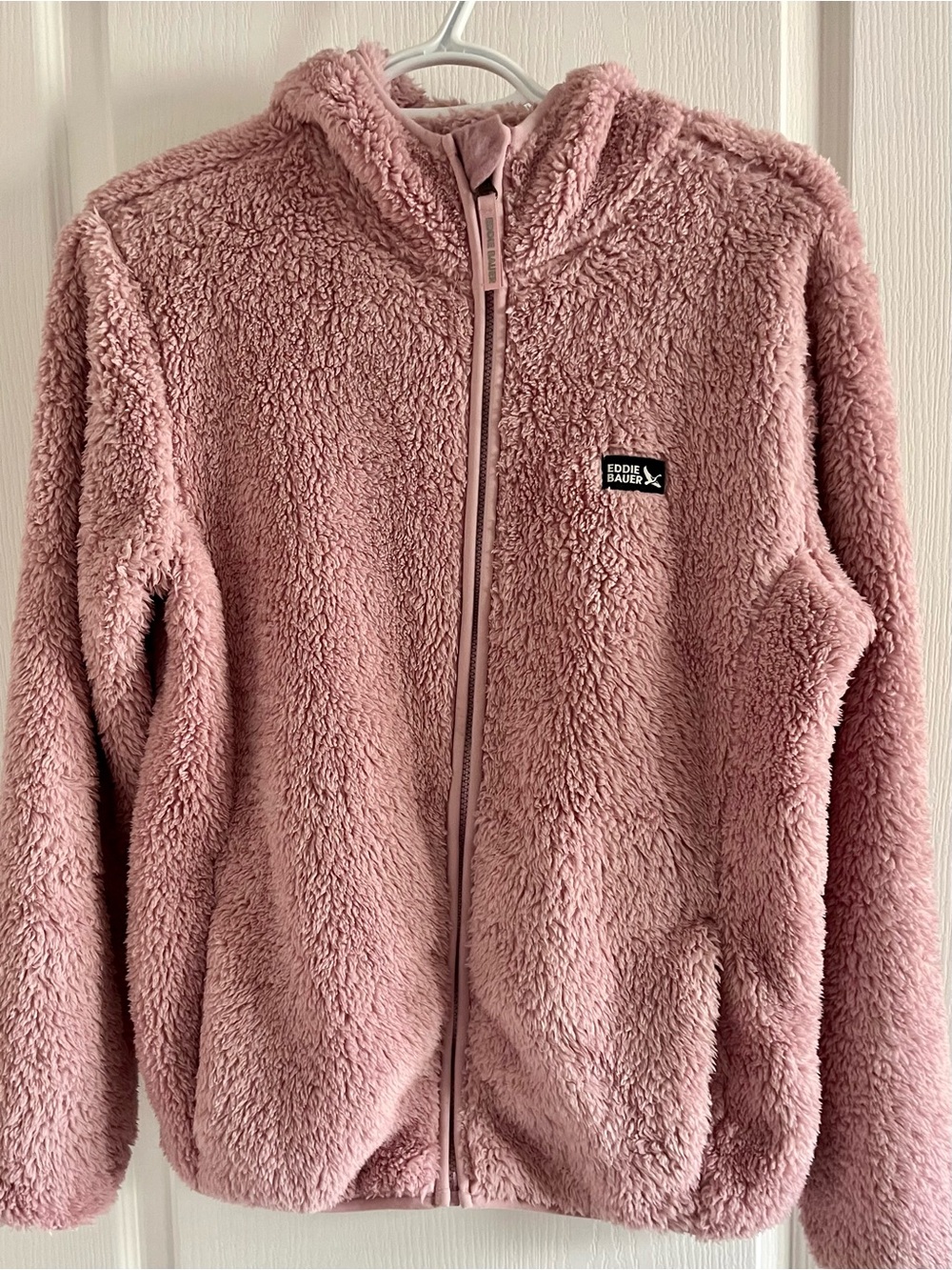 NWT-EDDIE BAUR Kids Pink Plush Fleece Sherpa- Full Zip Hooded Jacket XL (14-16)